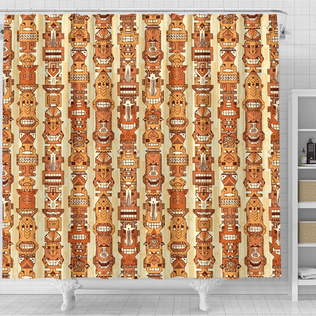 Tiki Orange Vertical Pattern Shower Curtain