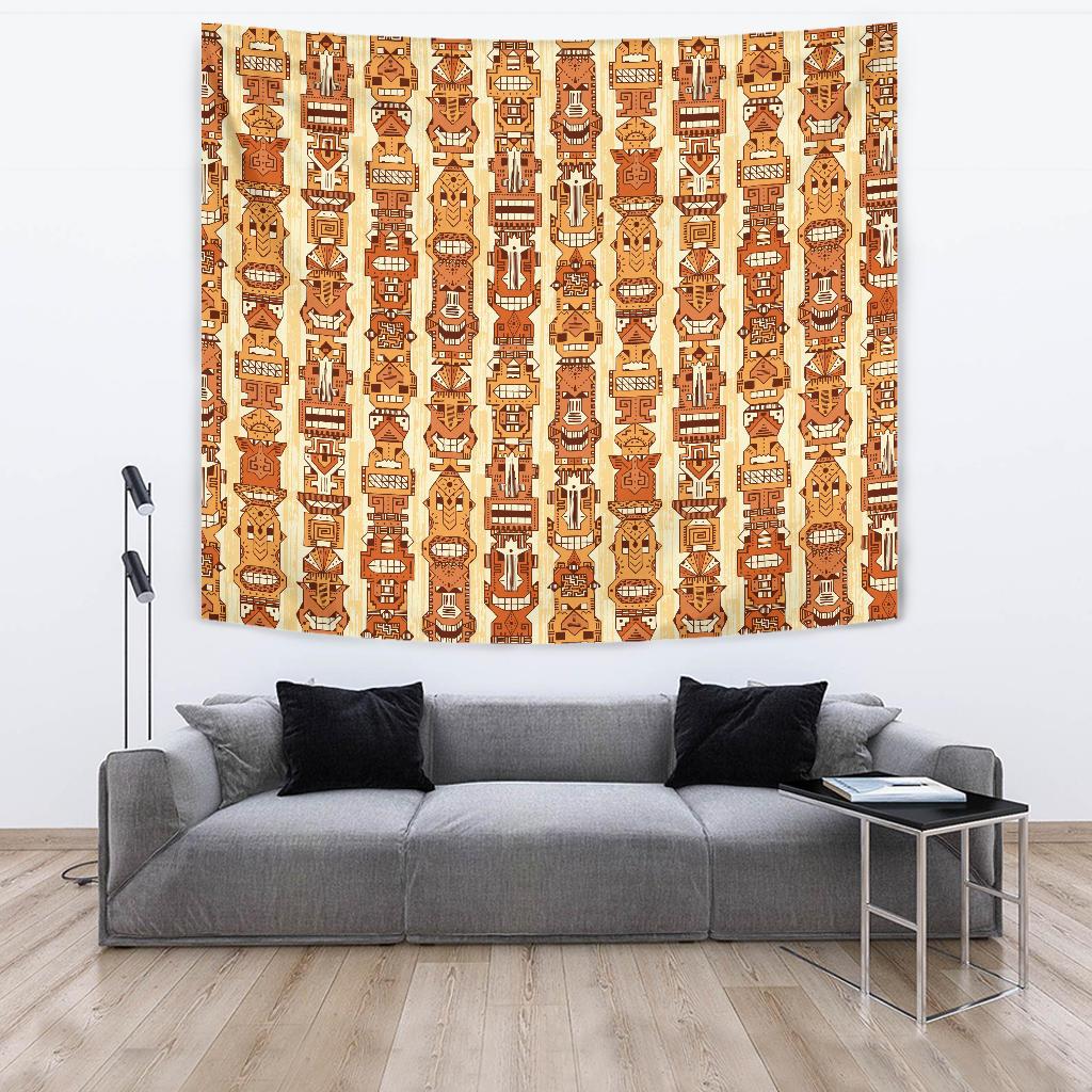 Tiki Orange Vertical Pattern Tapestry