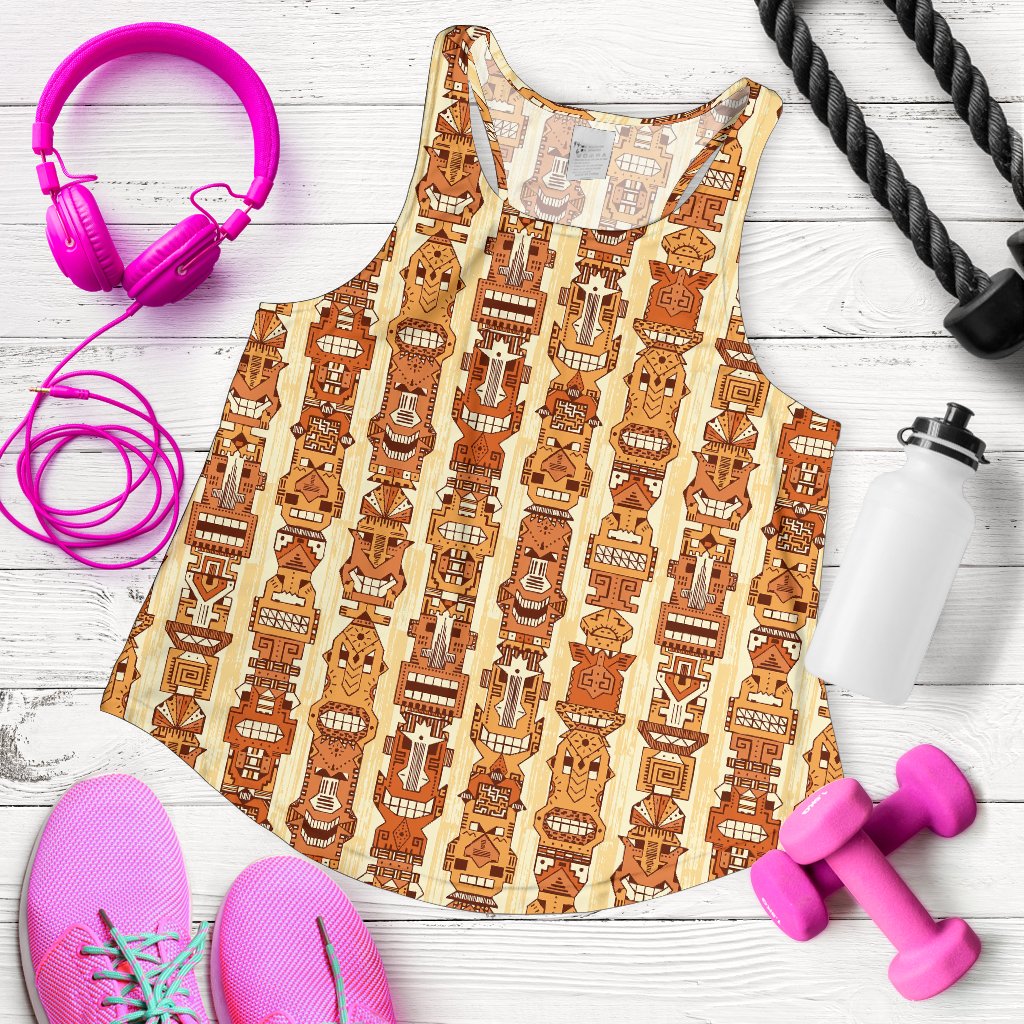 Tiki Orange Vertical Pattern Women Racerback Tank Top