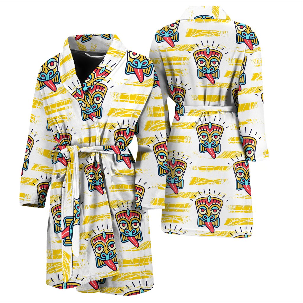 Tiki Smile Mask Print Pattern Men Bath Robe