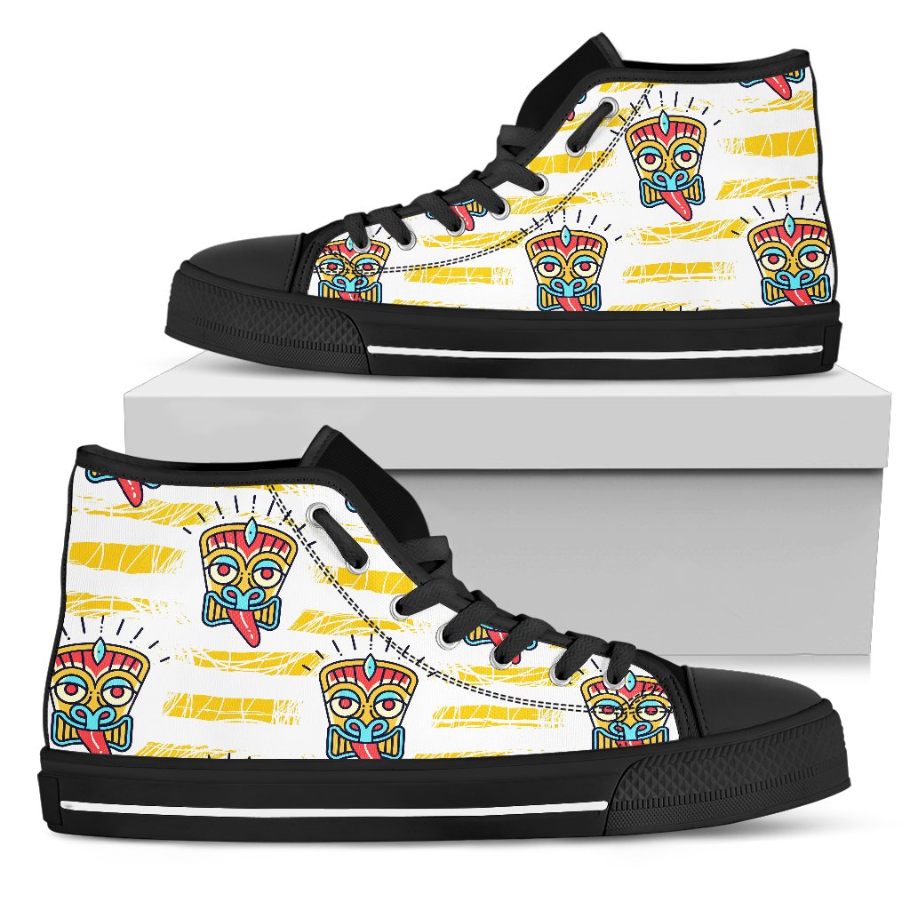 Tiki Smile Mask Print Pattern Men High Top Shoes