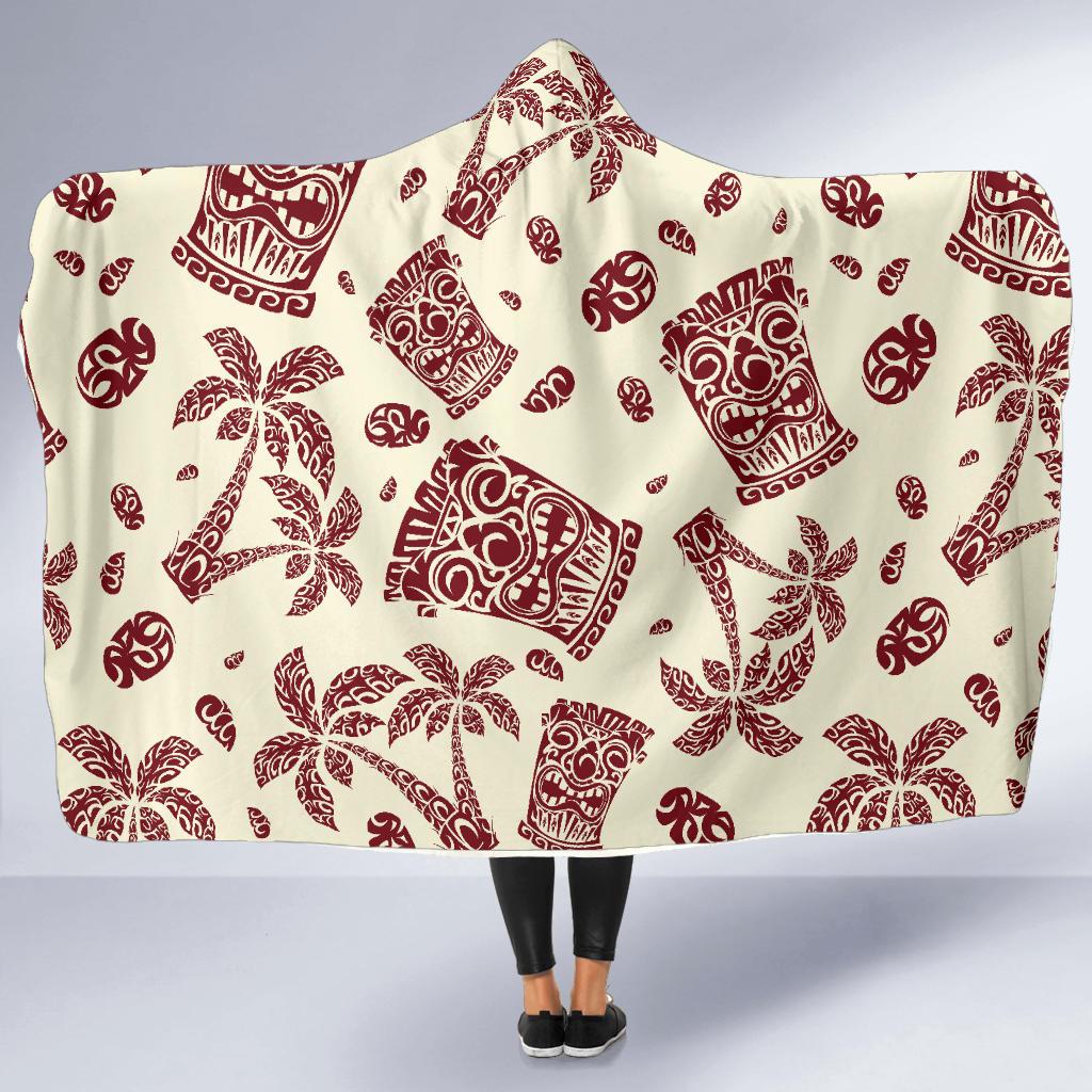 Tiki Tribal Mask Palm Tree Hooded Blanket-JORJUNE.COM