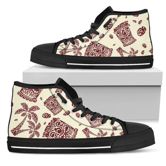 Tiki Tribal Mask Palm Tree Men High Top Shoes