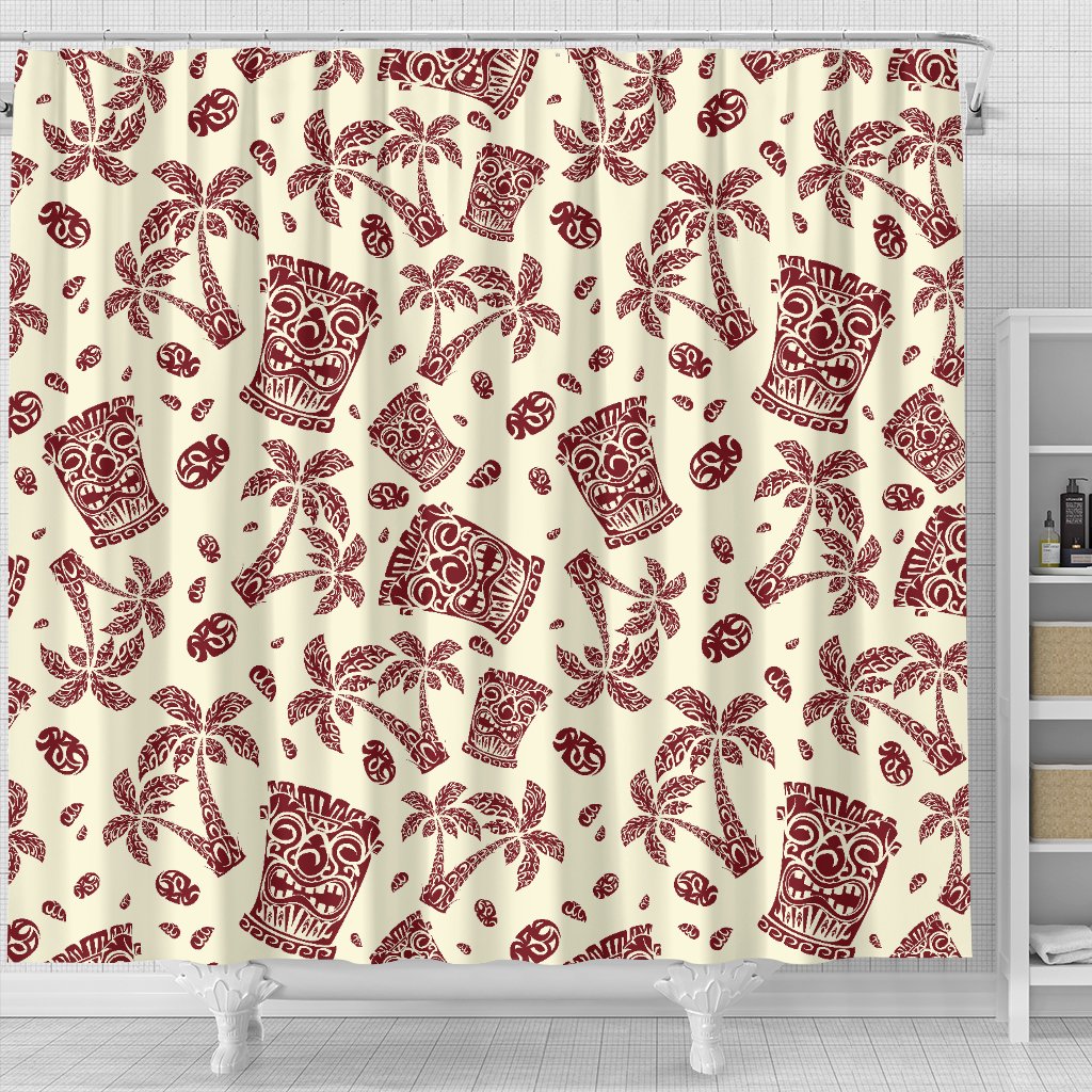 Tiki Tribal Mask Palm Tree Shower Curtain