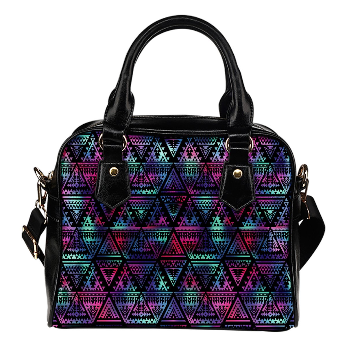 Tribal aztec Dark Multicolor Leather Shoulder Handbag
