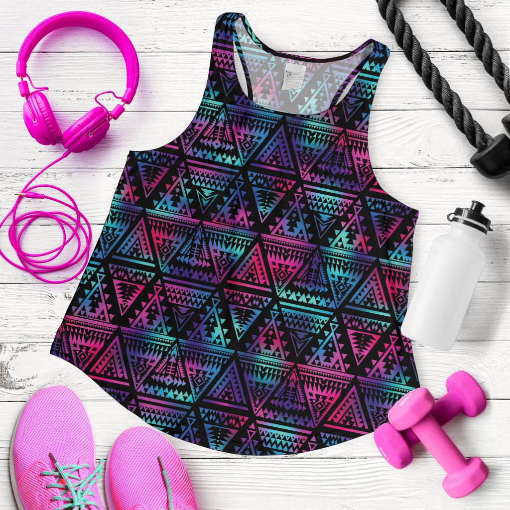 Tribal aztec Dark Multicolor Women Racerback Tank Top