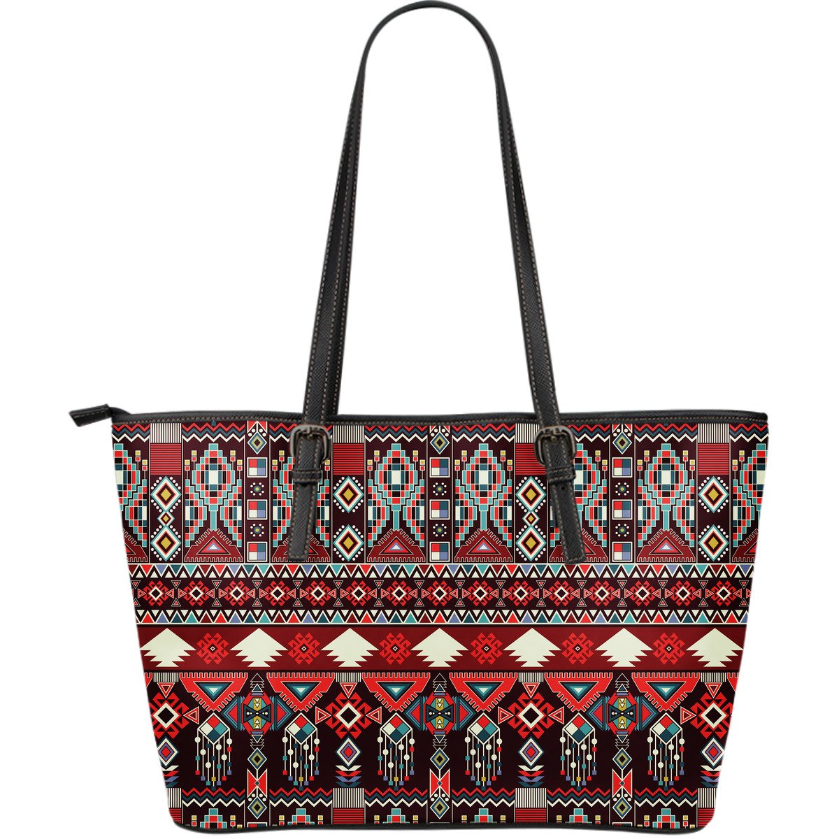 Tribal Aztec Indians native american Large Leather Tote Bag