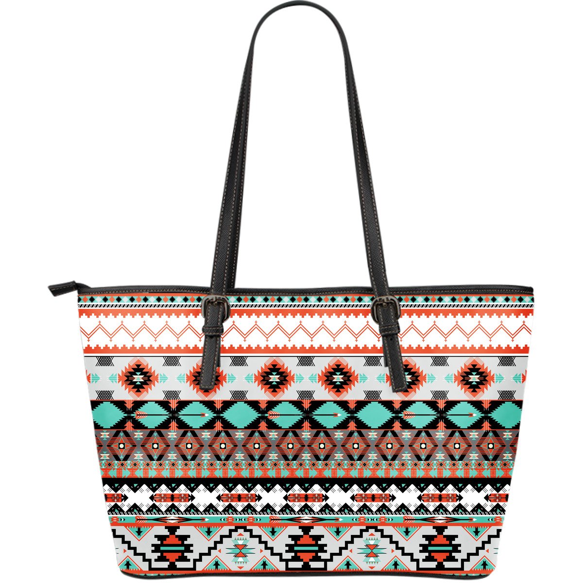 Tribal Aztec Indians pattern Large Leather Tote Bag