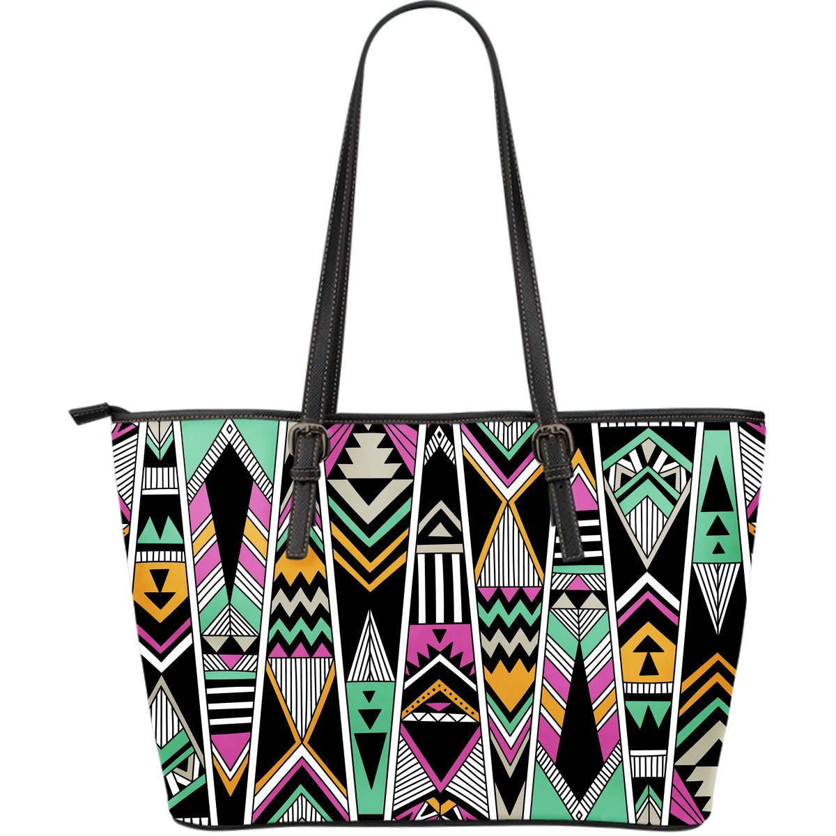 Tribal Aztec Triangle Large Leather Tote Bag