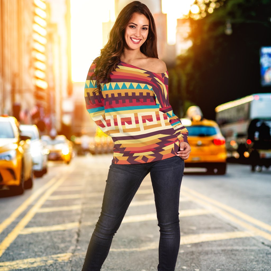 Tribal Aztec Vintage Off Shoulder Sweatshirt