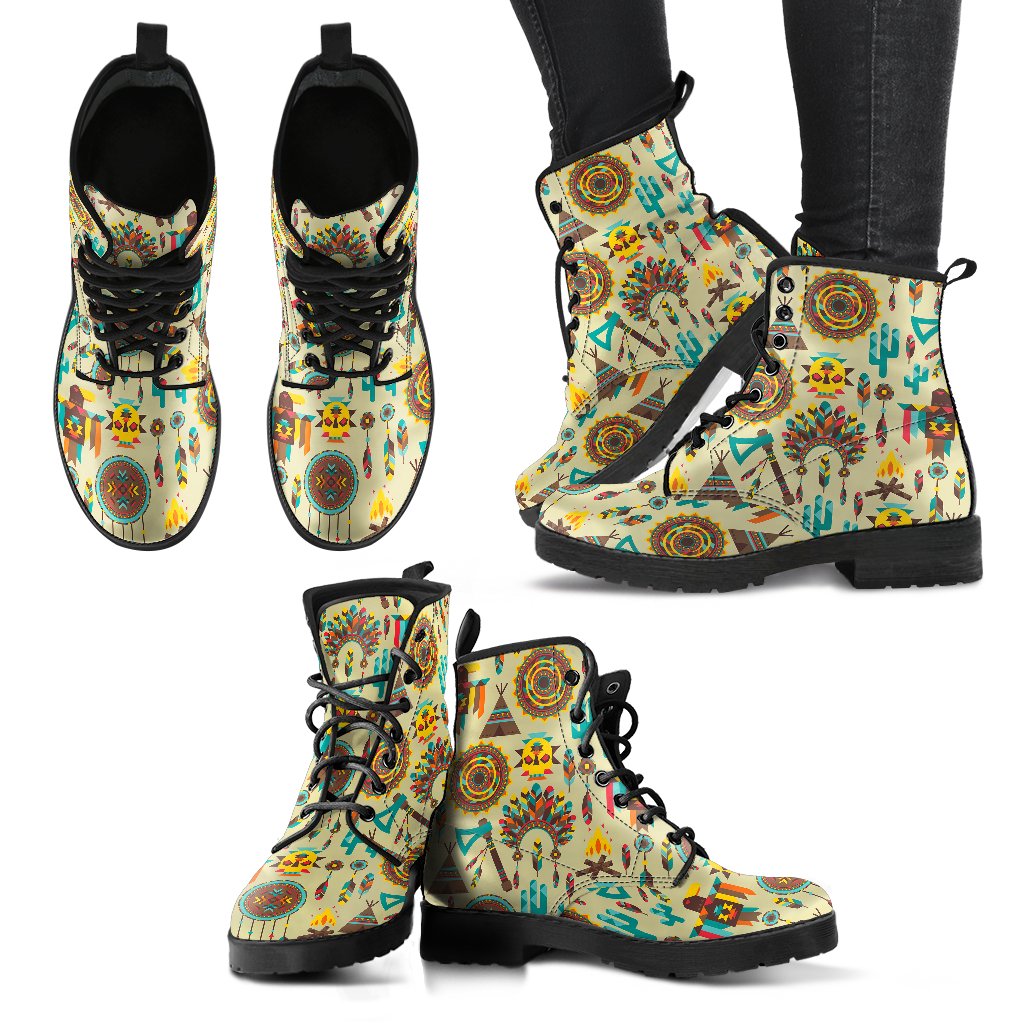Tribal Indians Native American Aztec Women Leather Boots