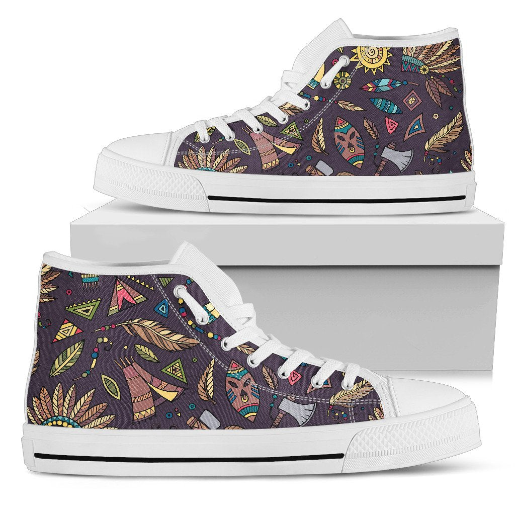 Native American Tribal Navajo Indians Aztec Print Men Women's High Top Shoes