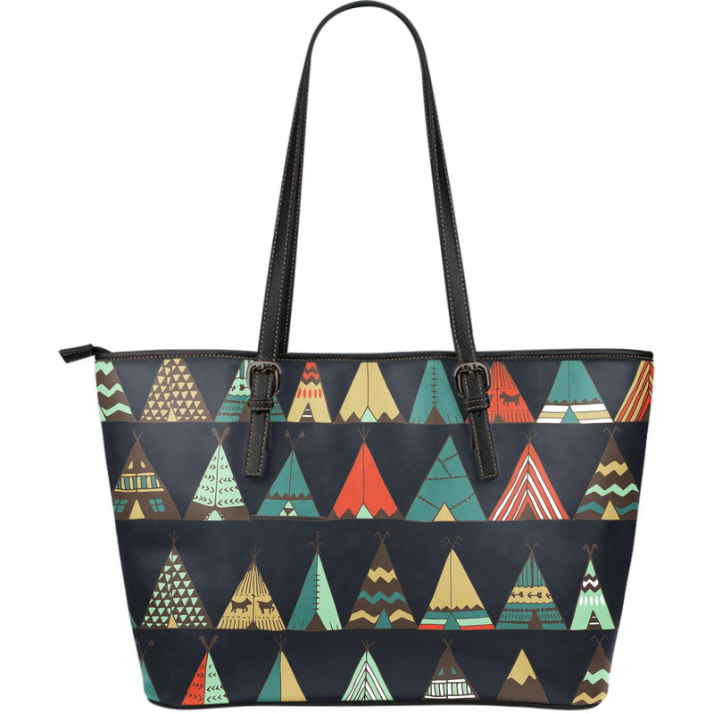 Tribal native american tent Aztec Large Leather Tote Bag