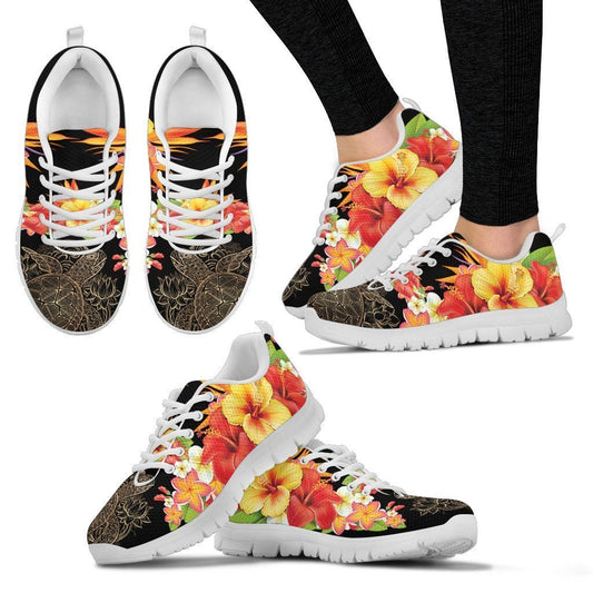 Tribal Sea Turtle Hawaiian Flower Women Sneakers