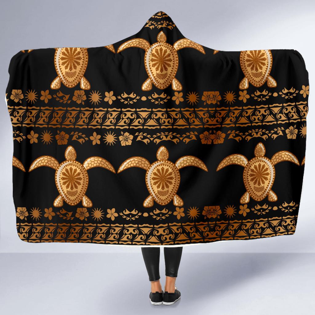 Tribal Sea turtle Polynesian Hawaiian Hooded Blanket-JORJUNE.COM