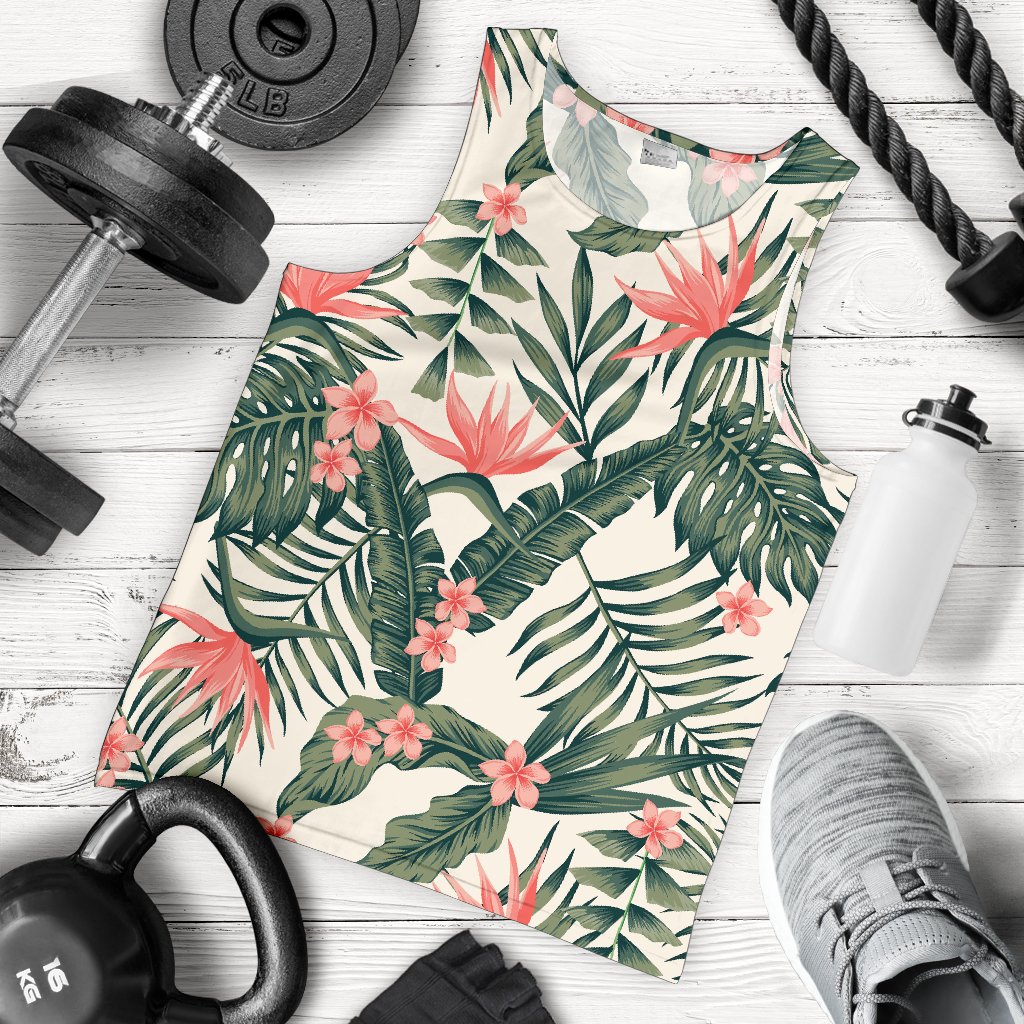 Tropical Flower Palm Leaves Men Tank Top