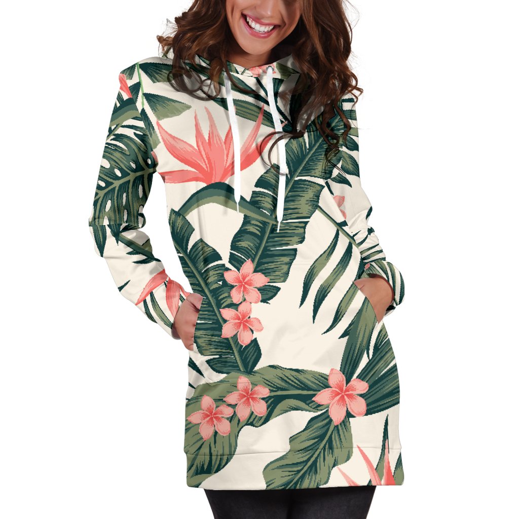 Tropical Flower Palm Leaves Women Hoodie Dress