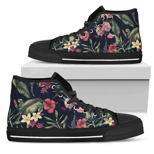 Tropical Flower Pattern Men High Top Shoes
