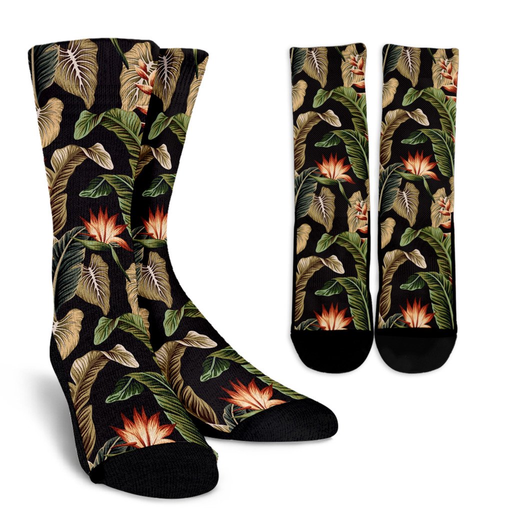 Tropical Flower Pattern Print Design TF014 Crew Socks-JORJUNE.COM