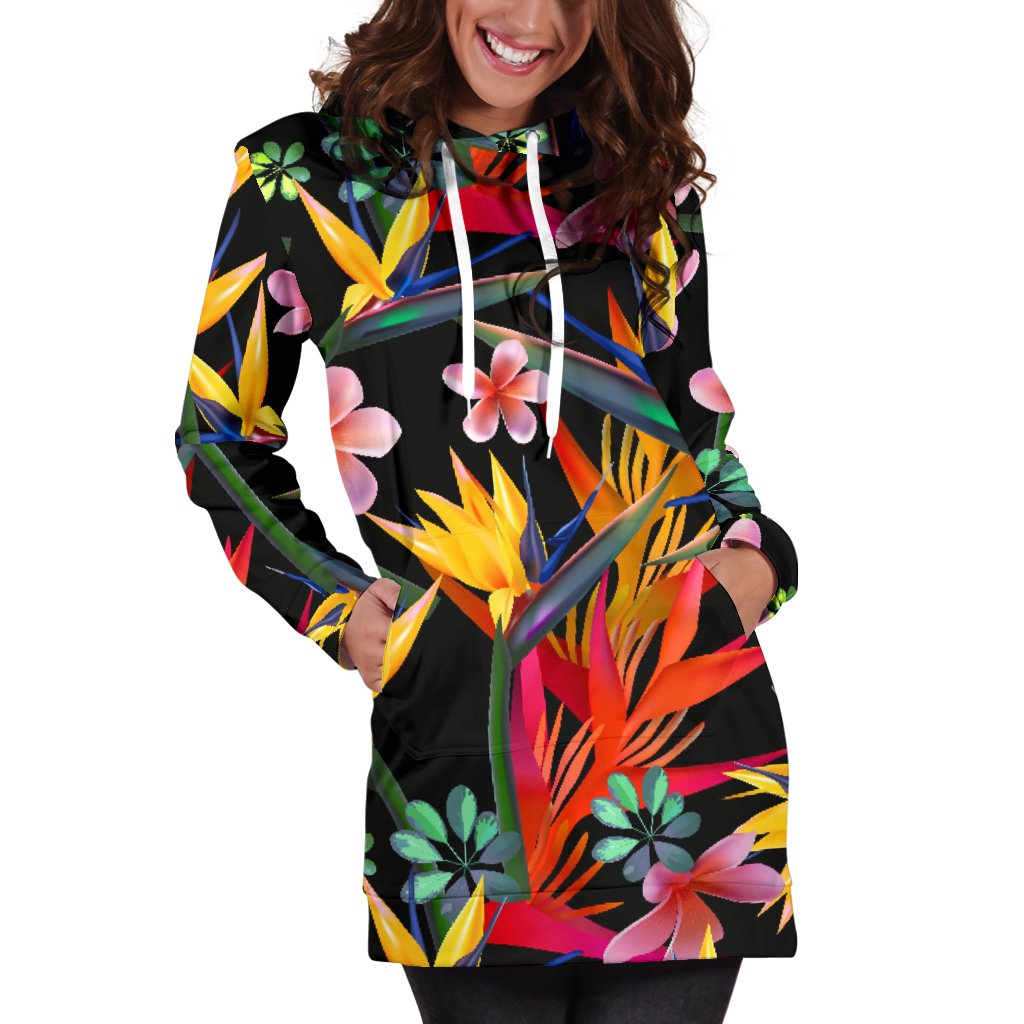 Tropical Flower Pattern Print Design TF015 Women Hoodie Dress