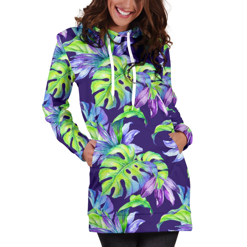 Tropical Flower Pattern Print Design TF019 Women Hoodie Dress