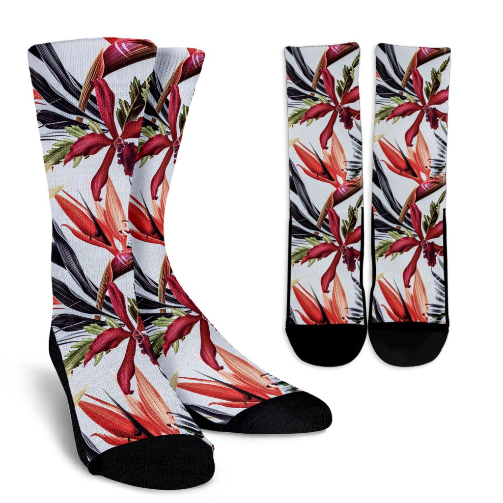 Tropical Flower Pattern Print Design TF021 Crew Socks-JORJUNE.COM