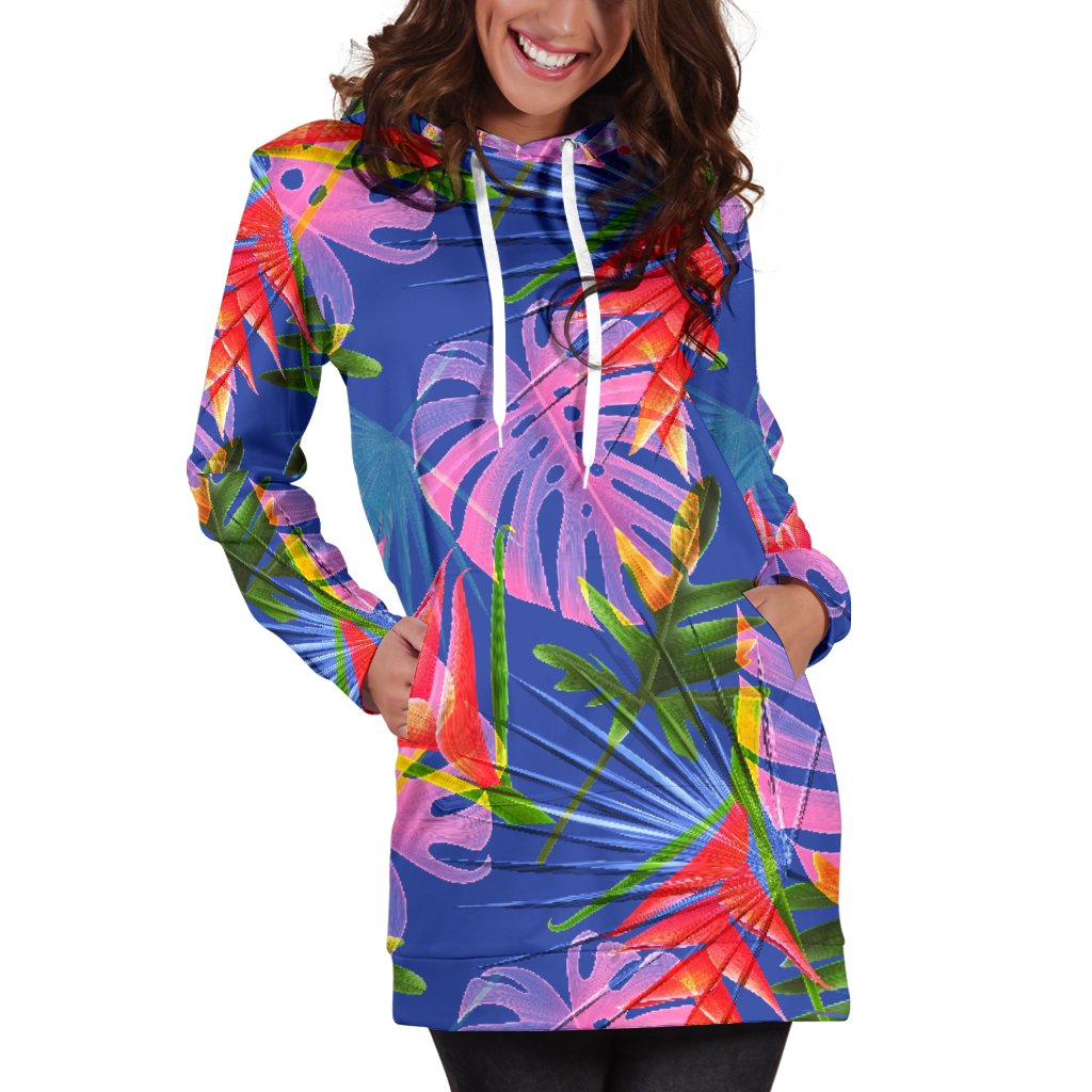Tropical Flower Pattern Print Design TF025 Women Hoodie Dress