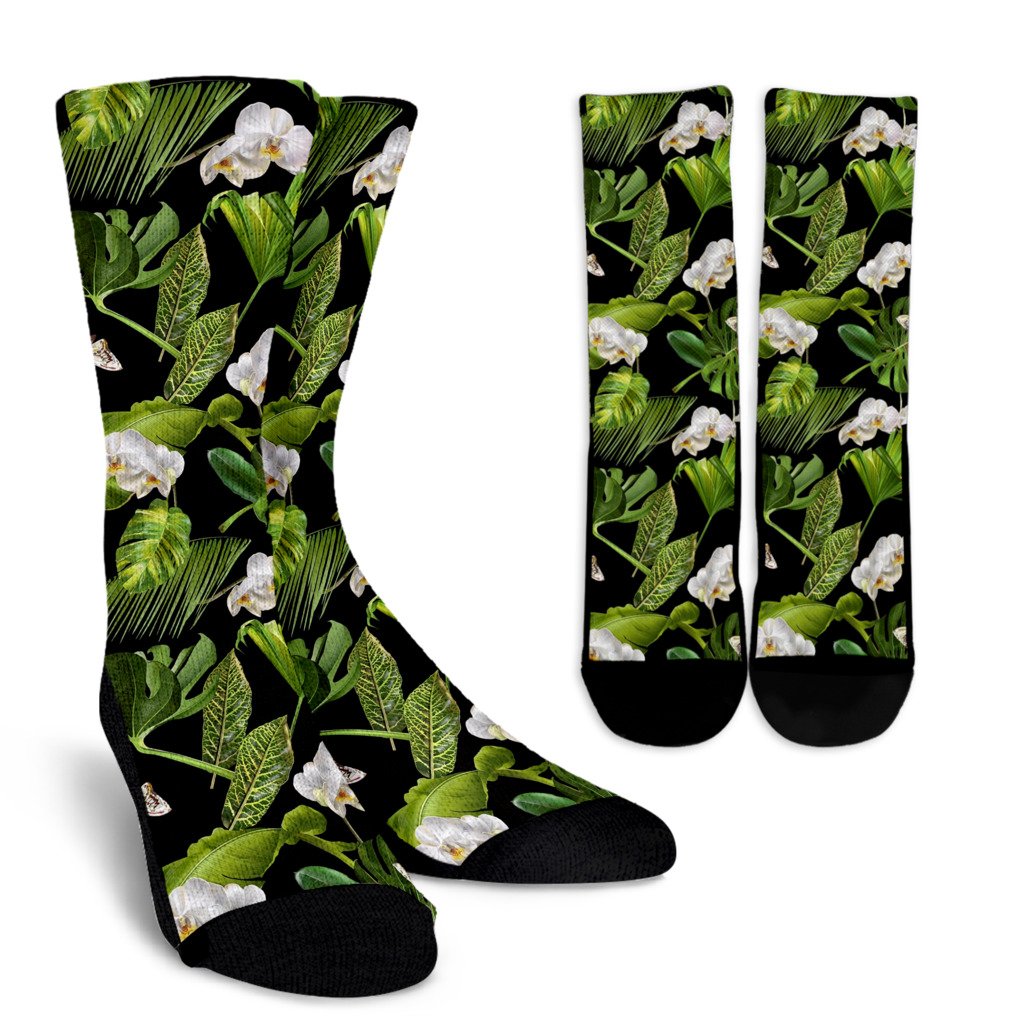 Tropical Flower Pattern Print Design TF026 Crew Socks-JORJUNE.COM
