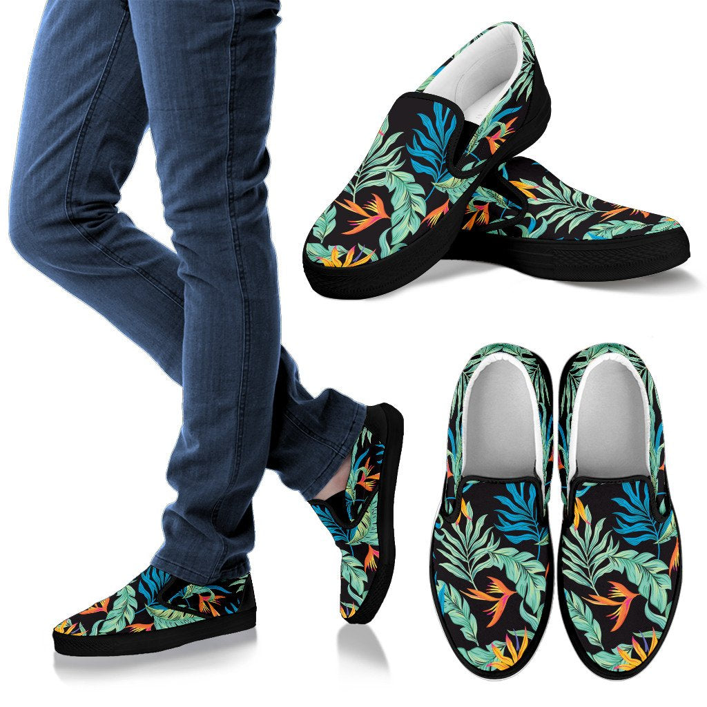 Tropical Palm Leaves Hawaiian Flower Men Canvas Slip On Shoes