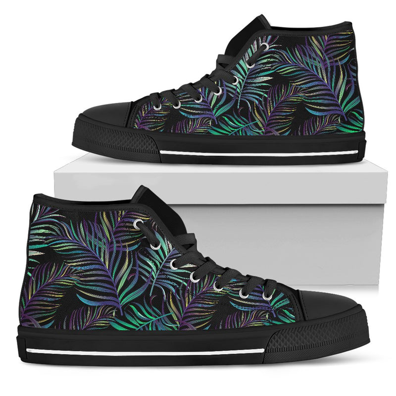 Tropical Palm Leaves Pattern Brightness Men High Top Canvas Shoes