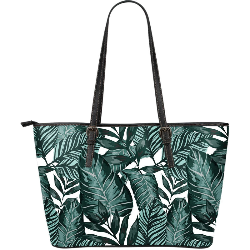 Tropical Palm Leaves Pattern Large Leather Tote Bag