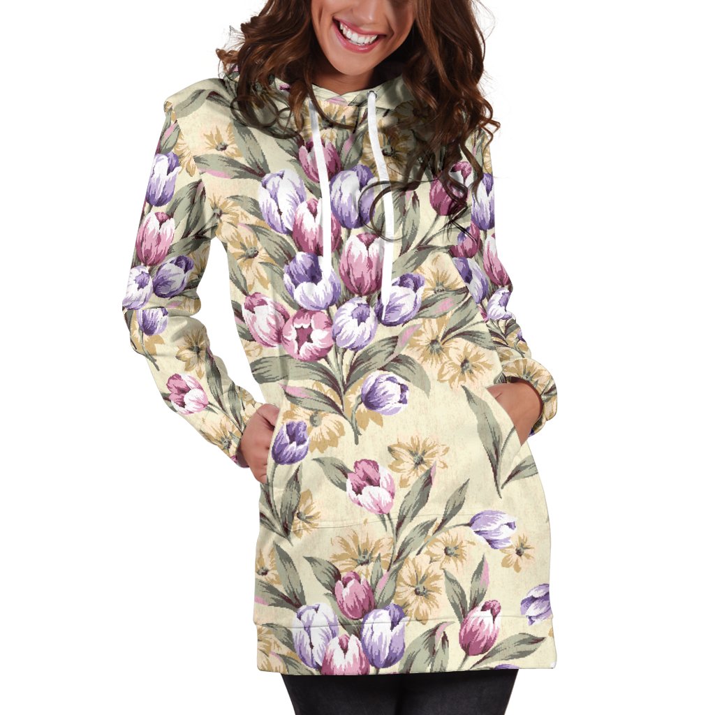 Tulip Pattern Print Design TP04 Women Hoodie Dress