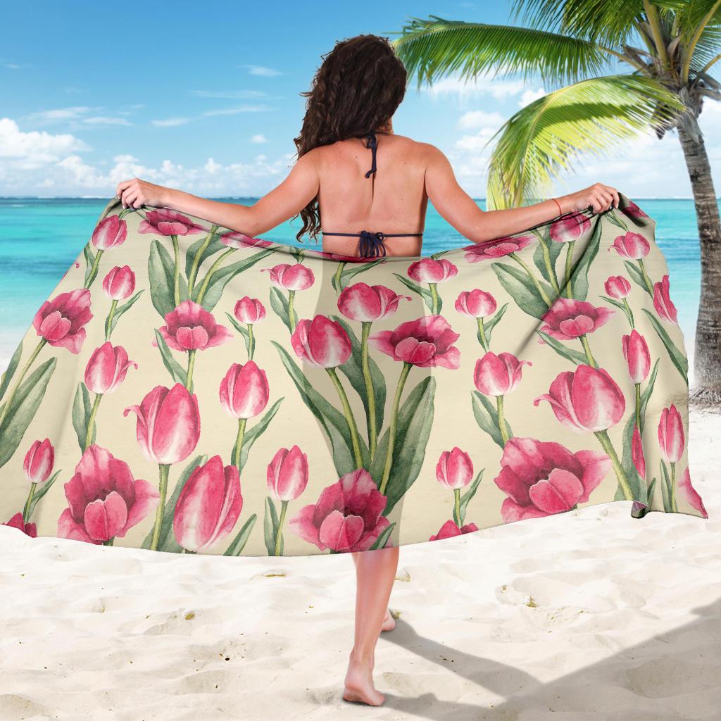 Tulip Pink Pattern Print Design TP06 Sarong Pareo Wrap-JORJUNE.COM
