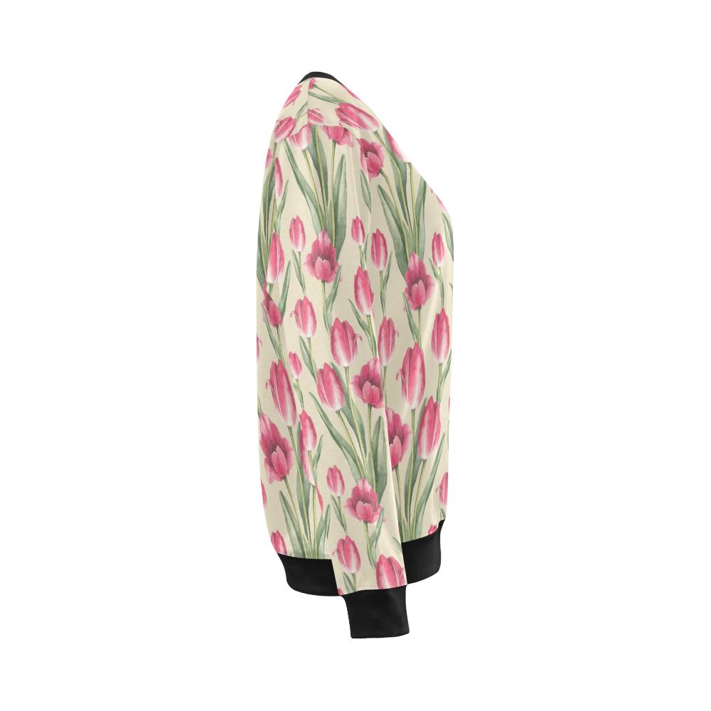 Tulip Pink Pattern Print Design TP06 Women Long Sleeve Sweatshirt-JorJune