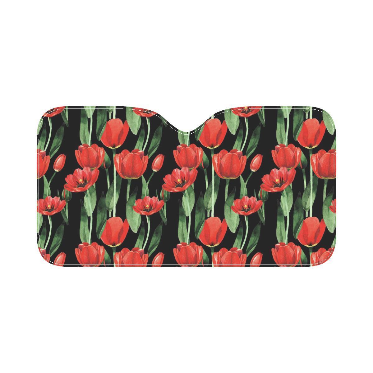 Tulip Red Pattern Print Design TP03 Car Sun Shade-JorJune