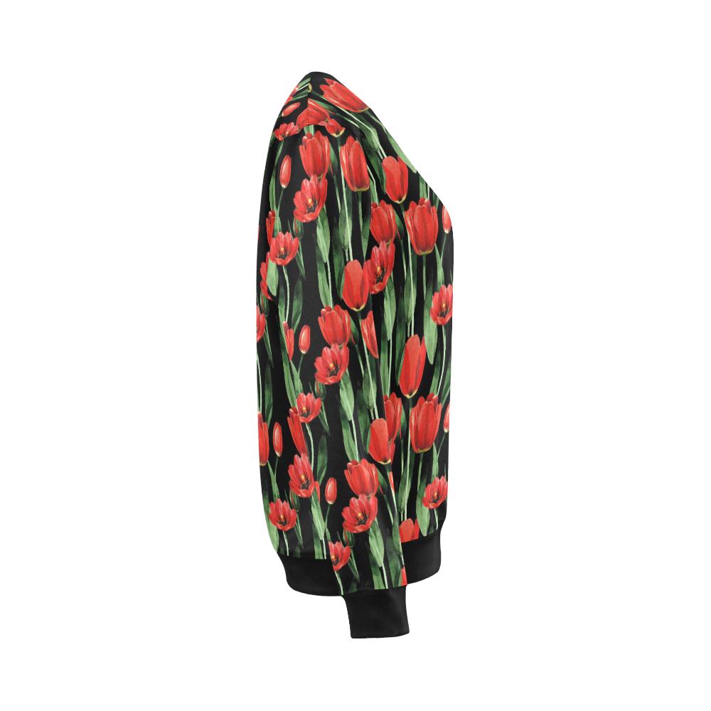 Tulip Red Pattern Print Design TP03 Women Long Sleeve Sweatshirt-JorJune