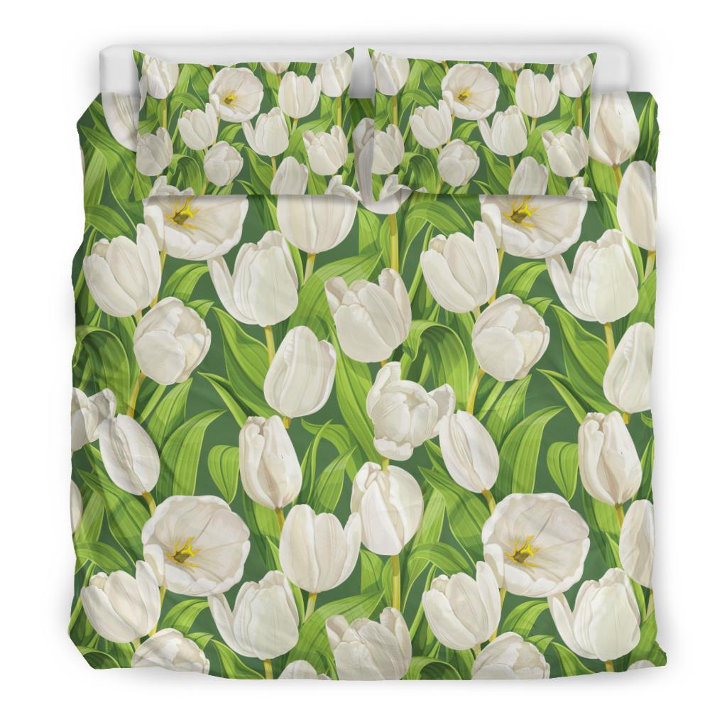 Tulip White Pattern Print Design TP05 Duvet Cover Bedding Set-JORJUNE.COM
