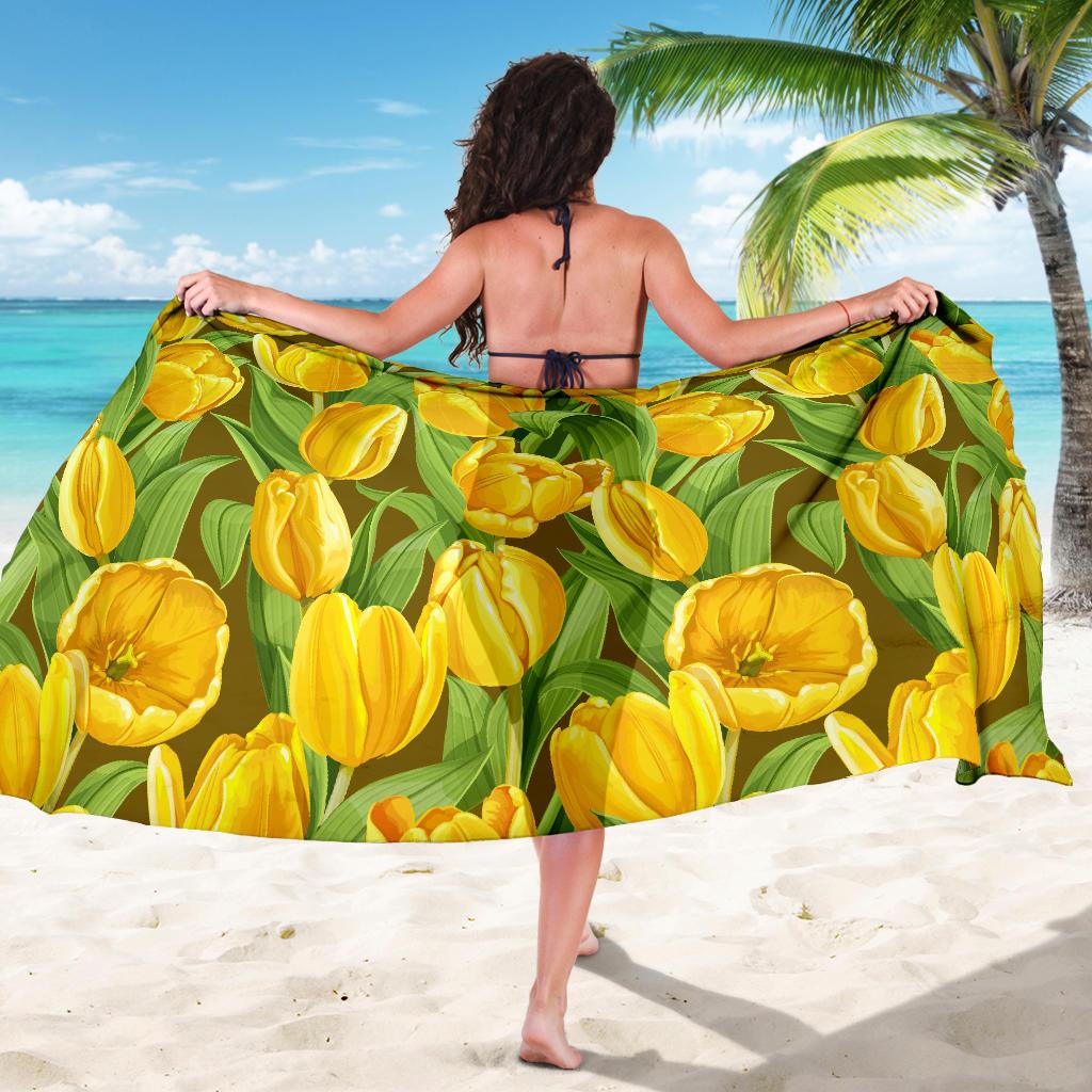 Tulip Yellow Pattern Print Design TP010 Sarong Pareo Wrap-JORJUNE.COM