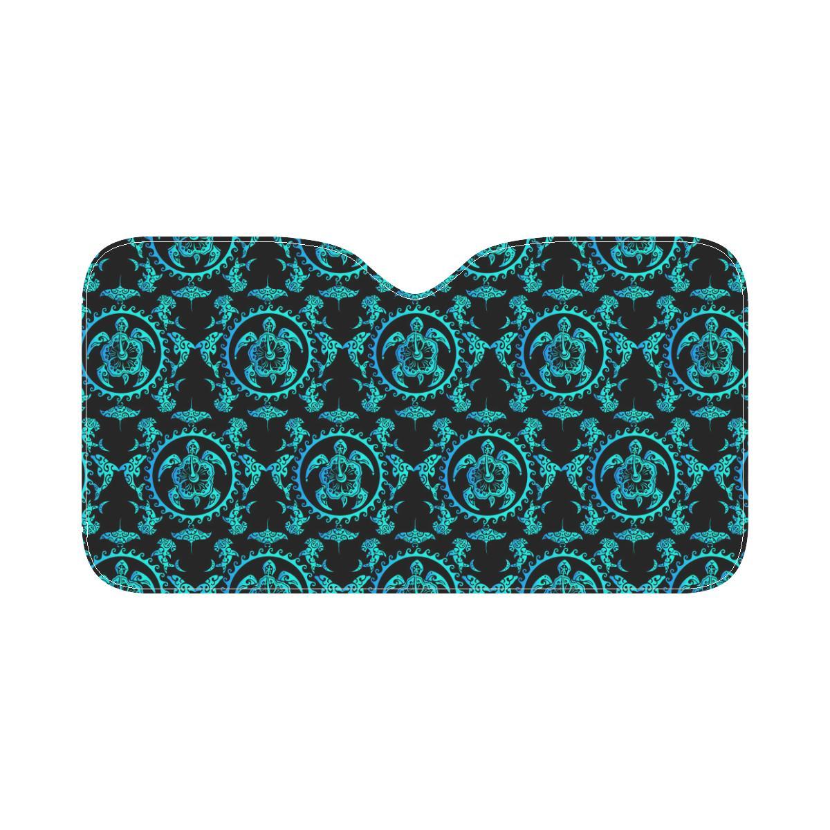 turquoise Tribal Sea Turtle Hawaiian Car Sun Shade-JorJune