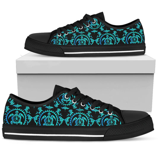 turquoise Tribal Sea Turtle Hawaiian Men Low Top Shoes