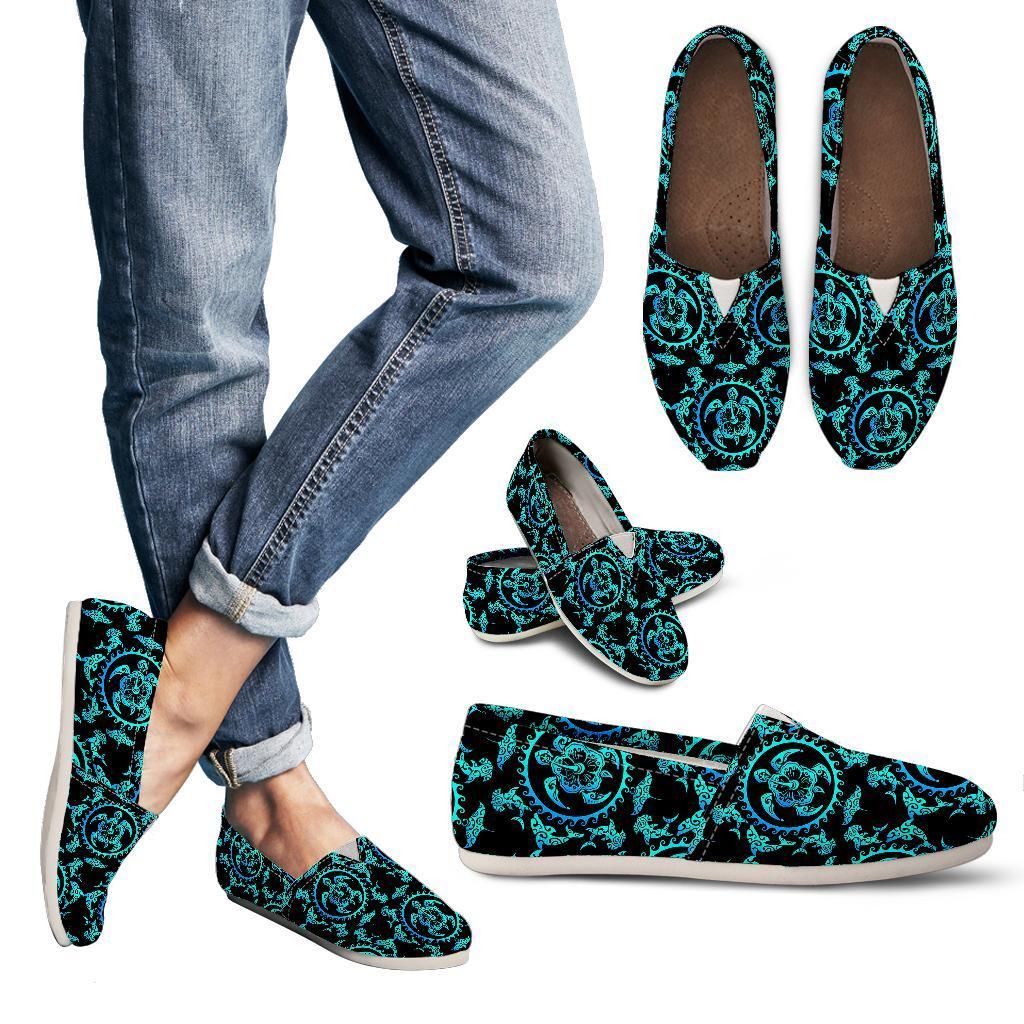 turquoise Tribal Sea Turtle Hawaiian Women Casual Shoes-JorJune.com