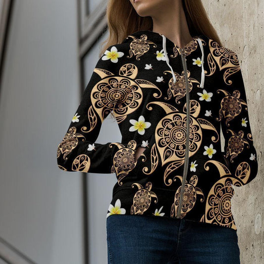 Tribal Polynesian Sea turtle Hawaiian Women Men Zip Up Hoodie