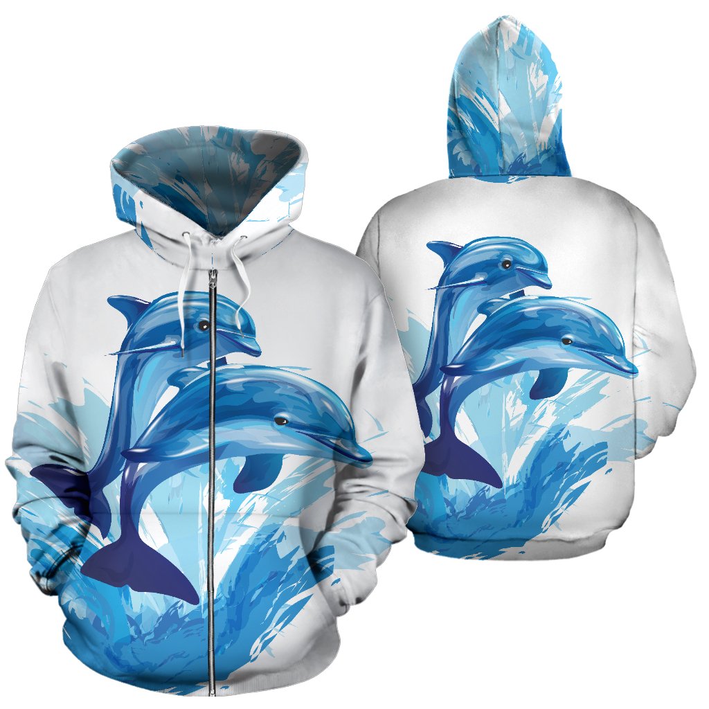 Two Dolphin All Over Zip Up Hoodie