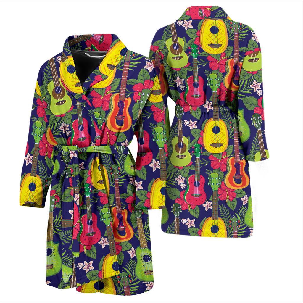 Ukulele Tropical Pattern Print Design 03 Men Bathrobe-JORJUNE.COM
