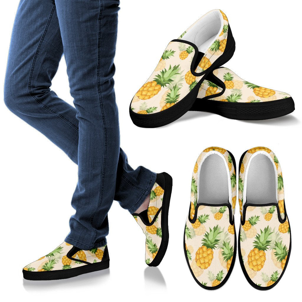 Vintage Pineapple Tropical Men Canvas Slip On Shoes