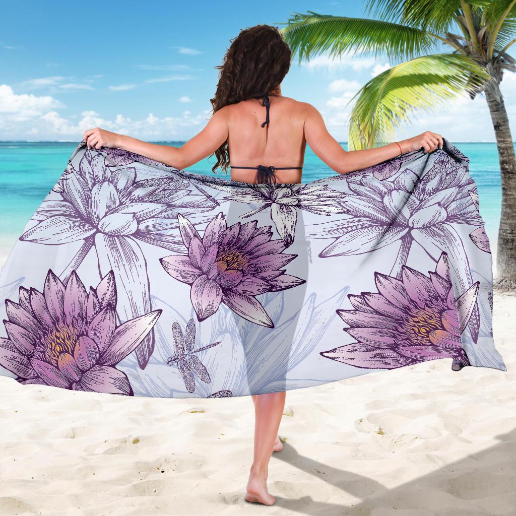 Water Lily Pattern Print Design WL01 Sarong Pareo Wrap-JORJUNE.COM