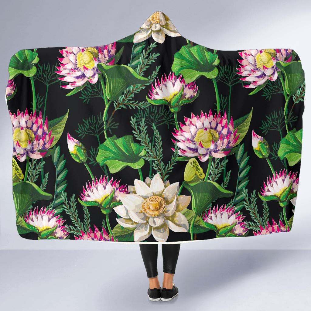 Water Lily Pattern Print Design WL010 Hooded Blanket-JORJUNE.COM