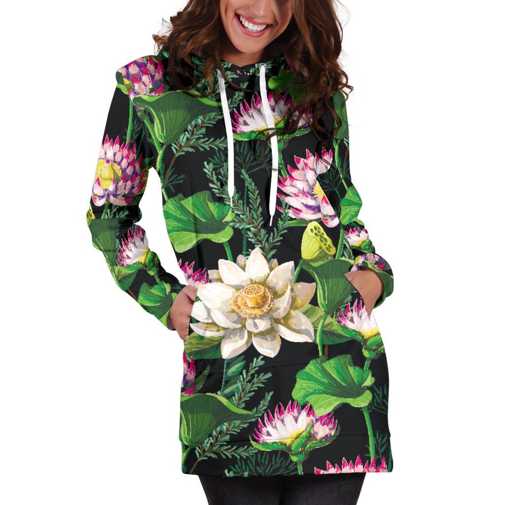 Water Lily Pattern Print Design WL010 Women Hoodie Dress