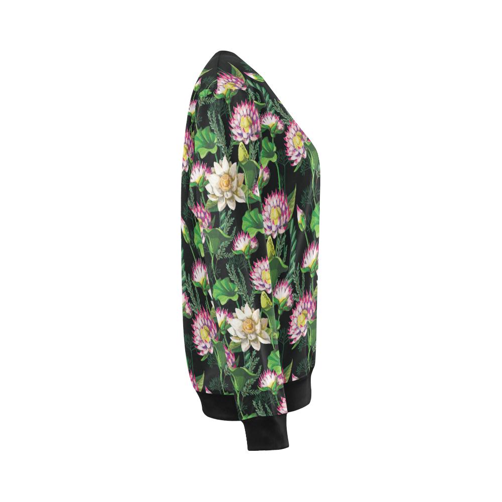 Water Lily Pattern Print Design WL010 Women Long Sleeve Sweatshirt-JorJune