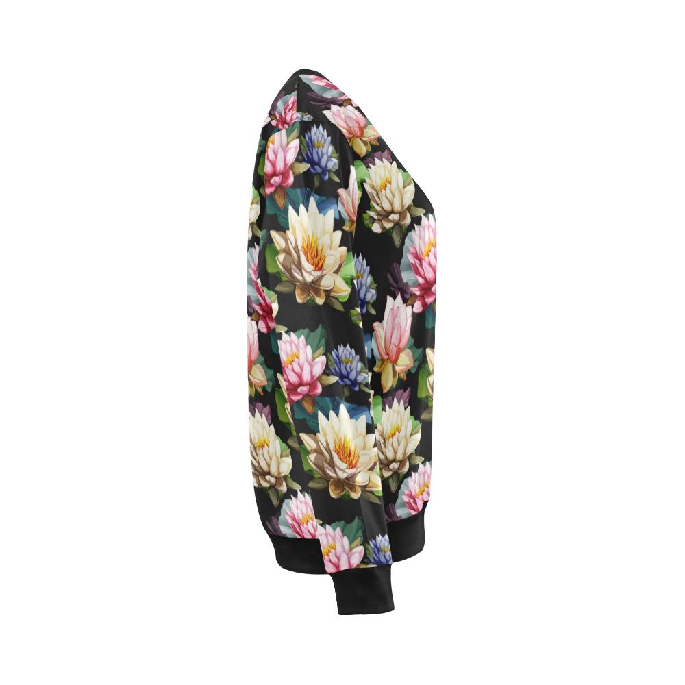 Water Lily Pattern Print Design WL02 Women Long Sleeve Sweatshirt-JorJune